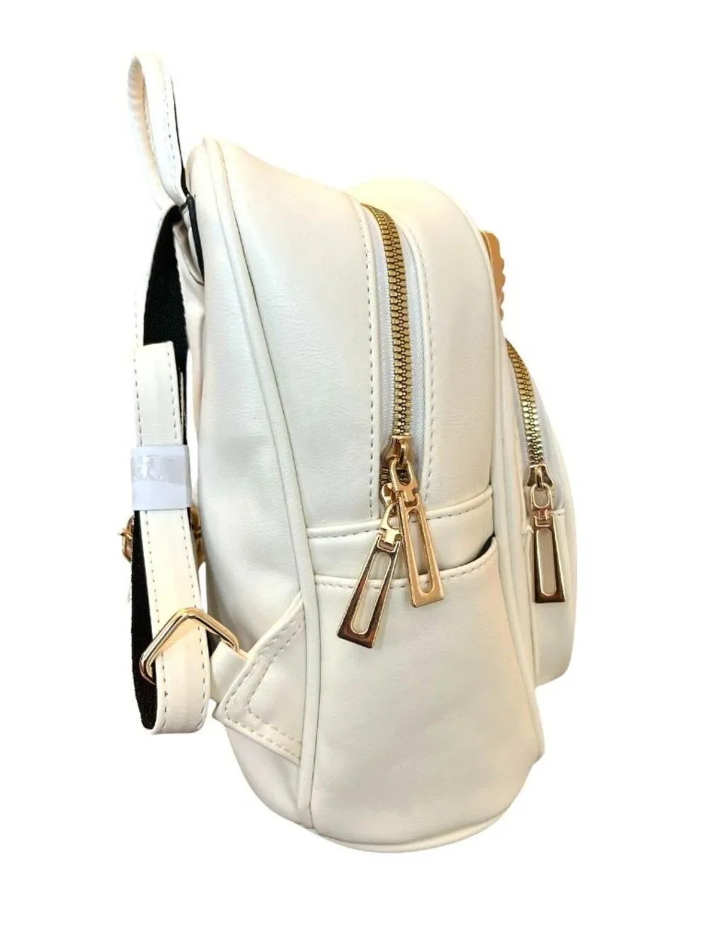 Mini Girls Backpack White Faux Leather Cat Sequin Ears Zip Shoulder Straps New